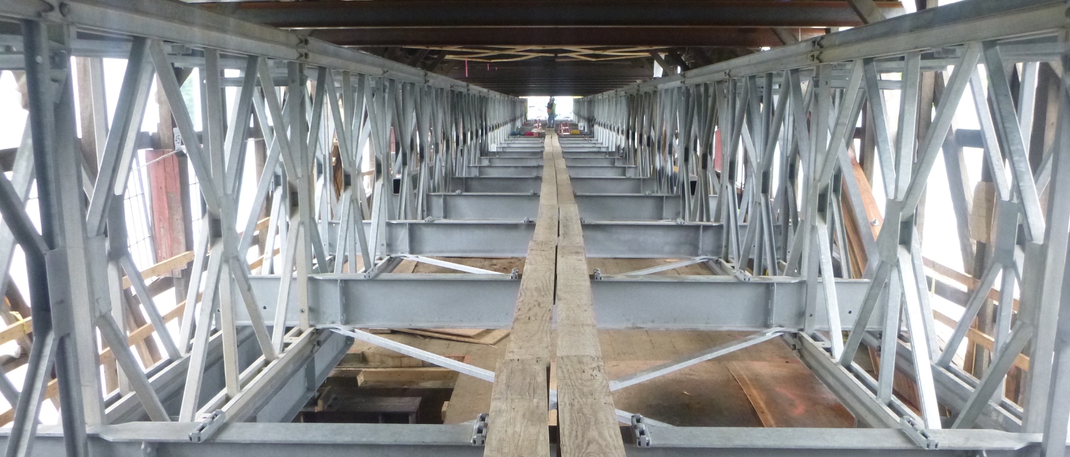 Temporary support for covered historic bridge in New Hampshire, USA