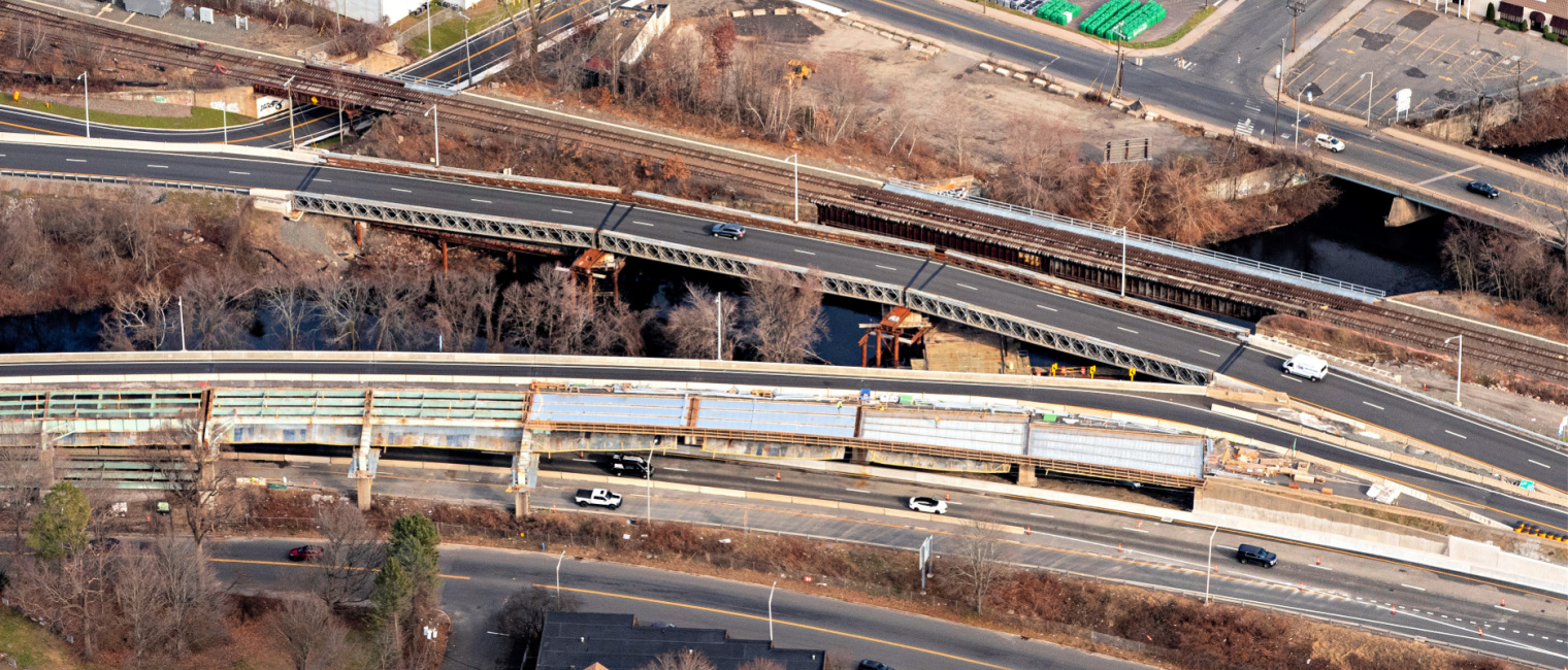 Temporary bridges sustain vehicle access through a busy interchange during its upgrade