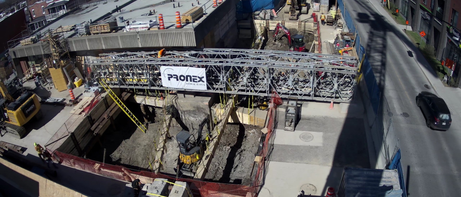 Acrow bridge is used to suspend a concrete chamber during excavation works