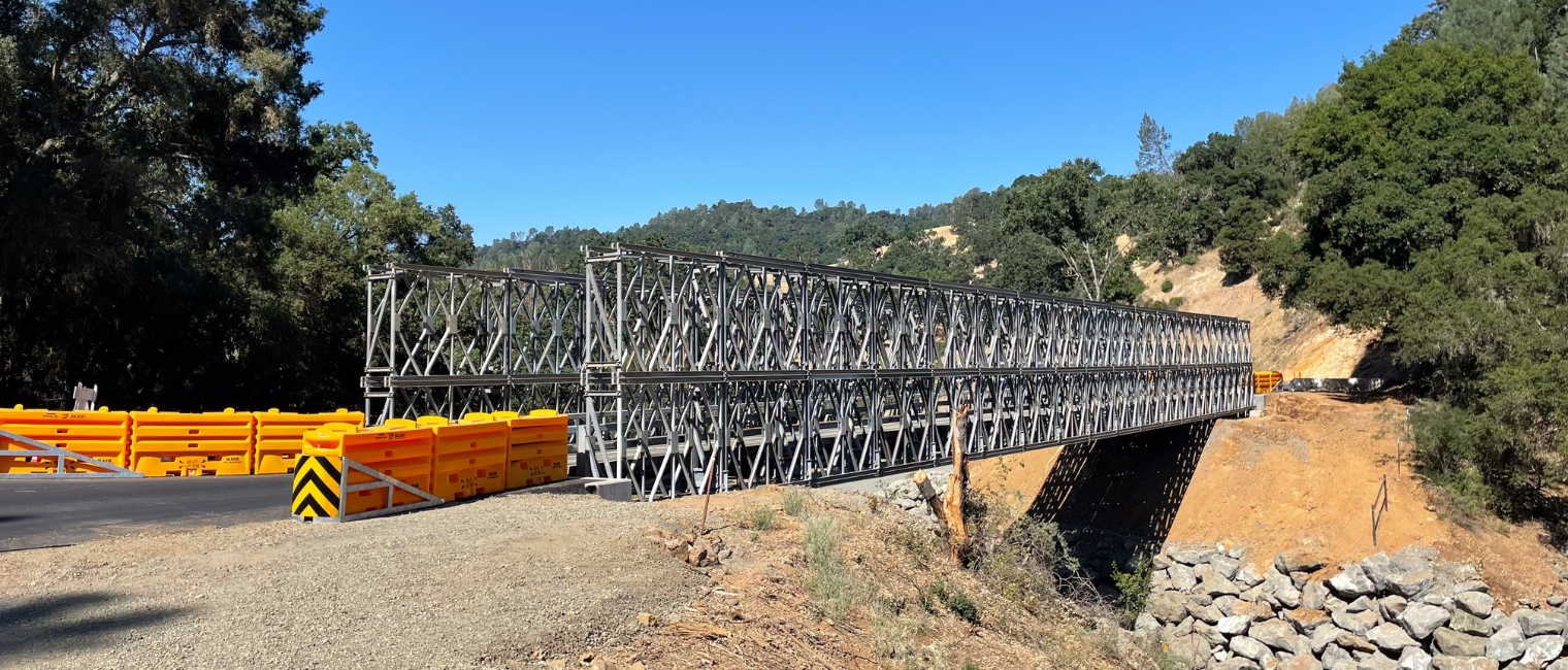 Emergency bridges after flooding in California's central coast USA